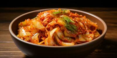 ai généré coréen Kimchi cuisine, fermenté des légumes avec divers épices. photo