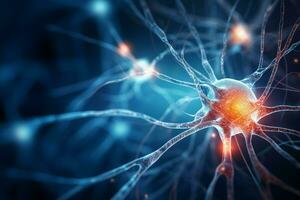 Humain cerveau neural réseau cellules actif nerf science virtuel éducation, aigénéré photo