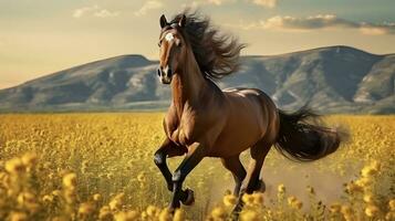 marron cheval fonctionnement à travers le petit fleurs lit photo