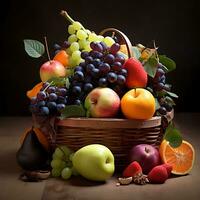 en bois panier Frais différent les types de saisonnier en bonne santé des fruits photo