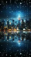 étincelant ville lumières réfléchi dans verre grattes ciels photo