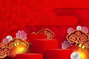 podium rond podium et papier art chinois rouge photo