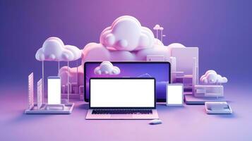 3d violet nuage icône minimal style, nuage l'informatique en ligne service, numérique La technologie Sécurité concept, génératif ai illustration photo