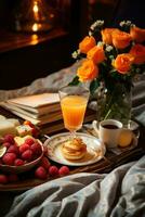 paresseux Matin dans lit avec petit déjeuner photo