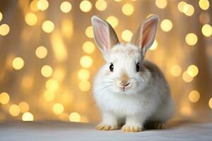 fermer de mignonne lapin avec magnifique bokeh arrière-plan, génératif ai illustration photo