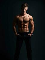 sexy musclé bodybuilder homme posant dans studio photo