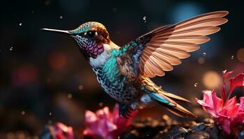 colibri plane, ailes diffuser, vibrant couleurs éclairer la nature beauté généré par ai photo