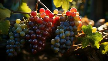 fraîcheur de l'automne les raisins dans une vignoble, la nature sucré rafraîchissement généré par ai photo