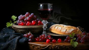 fraîcheur de raisin, vin, fruit, gourmet, sur rustique table généré par ai photo