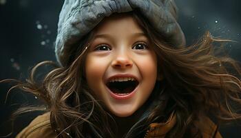 souriant, joyeux, bonheur, portrait, mignon, caucasien ethnie, enfant, joie, beauté généré par ai photo