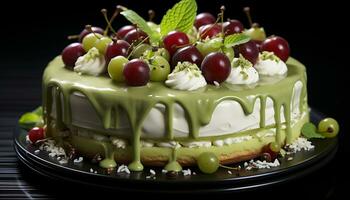 une rafraîchissant tranche de fait maison fraise cheesecake avec fouetté crème généré par ai photo