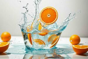 l'eau éclaboussure sur Orange fruit. ai génératif pro photo