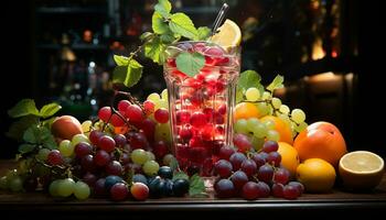 fraîcheur de été avec pamplemousse, citron, chaux, fraise, framboise, menthe feuille généré par ai photo