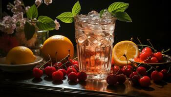 fraîcheur de été dans une verre, fruité cocktail avec agrumes généré par ai photo