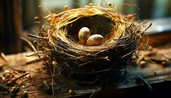 Nouveau la vie émerge de le animal nid dans la nature fête généré par ai photo