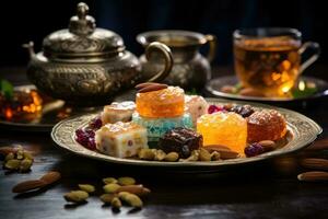 Oriental bonbons avec dinde thé ai généré photo