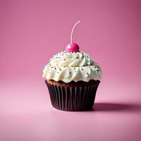 isolé petit gâteau sur rose Contexte studio coup ai génératif photo