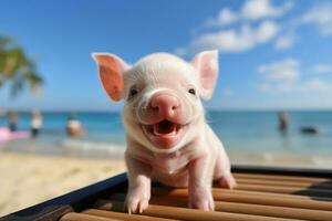 une mini cochon, souriant ai génératif photo