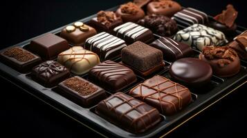 plateau de différent des chocolats proche en haut ai généré photo