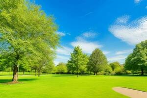 magnifique paysage parc avec des arbres et Soleil. coloré feuillage dans le parc. ai génératif pro photo