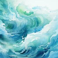 bleu et vert aquarelle océan vagues photo