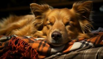 une mignonne chiot en train de dormir en plein air, duveteux et choyé généré par ai photo