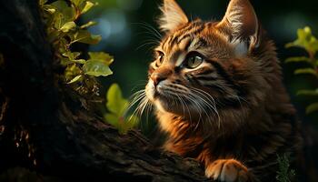 mignonne chaton séance dans herbe, regarder à caméra, espiègle généré par ai photo