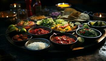 fraîcheur sur le table une gourmet salade avec en bonne santé des légumes généré par ai photo