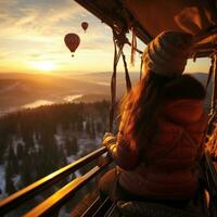 chaud air ballon conduire. aventureux, rêveur, Stupéfiant, romantique, unique photo