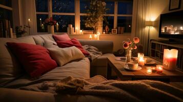 film nuit à maison. confortable, intime, occasionnel, confortable, romantique photo