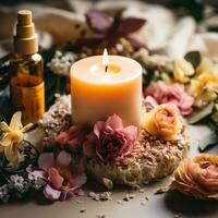 floral couronne avec beauté des produits - relaxant spa concept photo