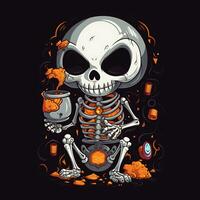 une Halloween célébrer kawaii squelette crâne vecteur illustration conception photo