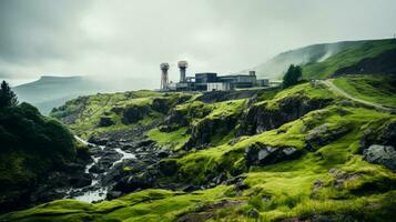 isolé géothermie énergie plante dans robuste terrain Contexte avec vide espace pour texte photo