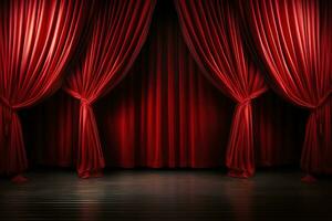 scène arrière-plan, rouge rideau sur étape de théâtre ou cinéma légèrement entrouvert photo