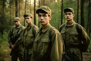 groupe militaire soldats dans forêt. produire ai photo