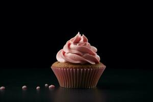 crème rose petit gâteau sur tableau. produire ai photo