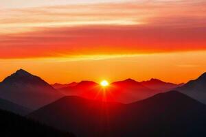 Montagne silhouettes à le coucher du soleil. ai génératif pro photo