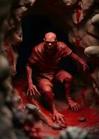 horreur scène de effrayant terrifiant homme dans foncé chambre. horreur faire la fête, effrayant concept. photo