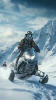 motoneige. aventureux monte par neigeux terrain photo