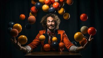 jongleur. multitâche Maître en gardant des balles dans le air photo