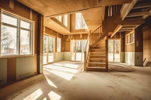 intérieur vue de une maison avec encadrement matériaux génératif ai photo