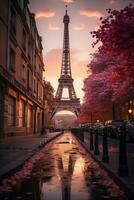 Eiffel la tour à le coucher du soleil dans Paris photo