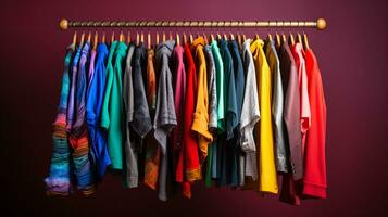 divers coloré vêtements sur cintre ai génératif photo