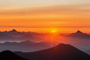 Montagne silhouettes à lever du soleil. ai génératif pro photo