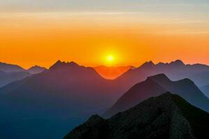 Montagne silhouettes à lever du soleil. ai génératif pro photo
