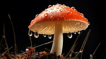 macro photo de magnifique champignon dans pluvieux forêt ai génératif