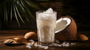 Frais noix de coco l'eau boisson Contexte ai génératif photo