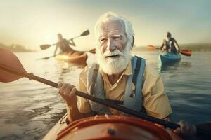 homme kayak l'eau. produire ai photo