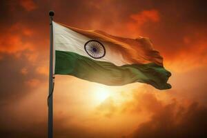 Indien drapeau sur Soleil. produire ai photo