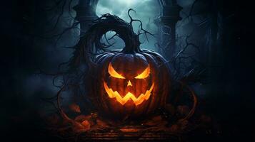 Halloween Contexte effrayant nuit avec mal citrouille ai génératif photo